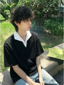 ZHUOCAN | Black Two-Piece Polo Shirt Short Sleeves