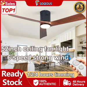 GOGEOUS 52inch Nordic ceiling fan with light modern industrial ceiling fan heavy duty DC Motor Silent ceiling fan with led light with remote 3 colors dimming 6 speed wind ceiling fan big size for living room Kitchen Dining Bedroom