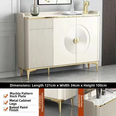 Italian Style Creamy White Rock Board Integrated Dining Room Sideboard Hallway Shoe Cabinet Large Capacity Entrance Corridor