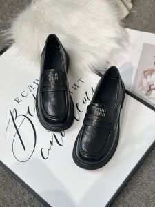 Soft Bottom Genuine Leather Flat Heel Womens Loafers Hong Kong Style Casual Slip-On Shoes Comfortable round Toe Flat Footwear