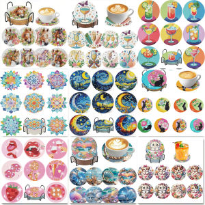 8 pieces/set of horse patterned diamond painted coasters set sparkling rhinestone heat-resistant beverage mat with holder DIY c