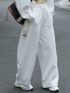 White High Waist Straight Leg Casual Pants Womens Loose Sweatpants Elastic Waist Slimming Long Trousers Spring Autumn New Style