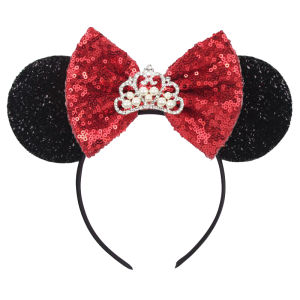 Disney Chic Princess Crown Mouse Ears Headband Sequins Bow Hairband For Girls Children Festival Party DIY Hair Accessories Gift