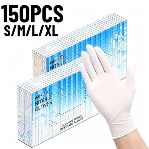 150PCS White Disposable Nitrile Gloves Disposable Cleaning Gloves Pet Bathing And Grooming Household Cleaning Sweeping