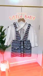 ชุดเอี๊ยมเด็ก 2 ชิ้น เอี๊ยมคอตตอน เสื้อขาวผูกโบว์ได้ผ้าชีฟอง น้ำหนัก 10-30กิโล รหัสWQ5