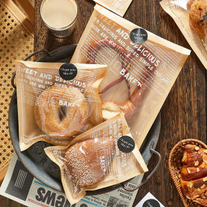 Bagel Bread Packaging Bag Ziplock Bag Baking Slice Toast Small Self-Adhesive Bag Cake Sandwich Paper Packing Bag