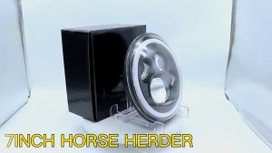 MOFOX E1 Car Headlight 7 Inch 60W Round LED Headlight High Low Beam with Blue Halo Ring DRL Angel Eyes Ring Halo For Jeep Wrangler JK TJ LJ CJ Car Accessories