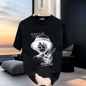 Bandai | Luffy Zoro One Piece Anime Personality Print Big Loose Plus-size Pure Cotton Cartoon Mens and Womens Short-sleeved T-shirts