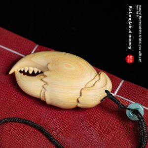 Natural Lobular Boxwood Eight Square Meters Rich Handheld Artsy Object Money Drawing and Luck Changing Crab Pliers Gift Car Small Pendant