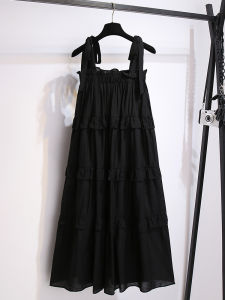Black Strapless Sleeveless Summer Dress Womens Beach Holiday Coastline Gown Korean Style A-Line Long Dress Pure Color