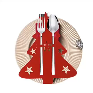5Pcs Christmas Fork Knife Holder Covers Xmas Tree Pocket Tableware Holder Bags Xmas Cutlery Bags Family Party Dinner Table Christmas Decor Supplies