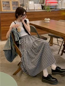 Korean Dress🎉กระโปรง  กระโปรงลายสก็อตแฟชั่น กระโปรงสีแดง กระโปรงทรง เอ กระโปรงแฟชั่น ญ กระโปรงตรุษจีน