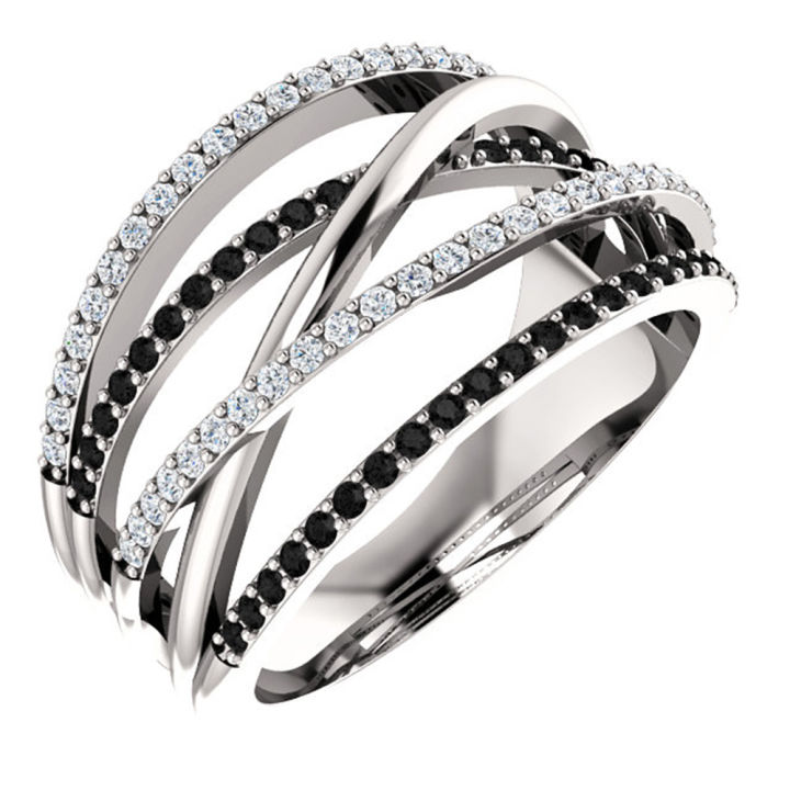 Nhẫn Nữ Phong Cách Dân Tộc Huitan Twist Đính Đá Đen Trắng Viền Nhỏ ...