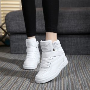Casual High Top Womens Sneakers Spring 2025 Increased Height Student Versatile round Toe Rubber Outsole Smooth Leather Finish