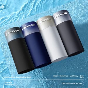 MiiOW | Mens Ice Silk Briefs Breathable Thin Antibacterial Underwear Summer Comfortable Boxer Shorts Flat Angle Design Large Size