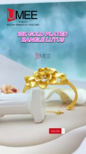18K Gold Plated Bangle w/Lotus Design Jewelry Accessories For Women