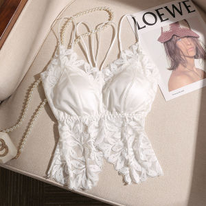 French Black Lace Cross Back Vest Womens Inner Wear with Chest Pad Spicy Girl Small Strap Tank Top Base Shirt Tube Top