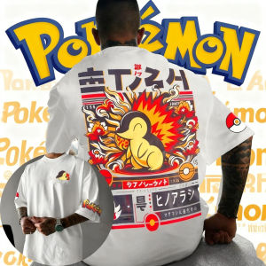 2025 Summer Pokémon Anime Cyndaquil Brand 100%Pure Cotton Printed T-shirt Men Harajuku Loose Casual Versatile Short-sleeved Y2k