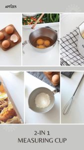 APTIZES | Measuring Cup Set 304 Stainless Steel | Measurement Colander Bowl Strainer Basket Perforated Pouring Spout Scales Small Volumes Baking Marinating Cooking | Whipping up Eggs Dips Sauces | Foods Noodles Vegetables Fruits