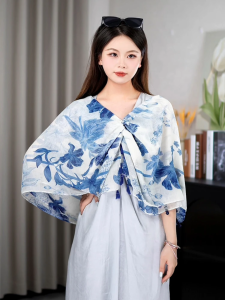 New Ethnic Style Summer Womens Shawl Breathable Travel Outerwear Chinese Style Button Design Multi-Functional Long Rectangle