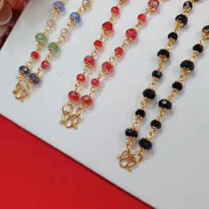 สร้อยคอคริสตัลโมดาร์กลมแบน สีนพเก้า แดง ดำ(นิล) ขนาด 8 มิล สลับ 6 มิล สายสีทอง ความยาว 24 นิ้ว สร้อยคอทอง งานชุบ แฟชั่น