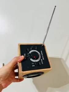 Affordable Yamazaki WoodyCube FM radio with bluetooth function in wood grain