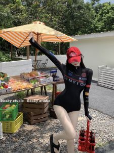 วันพีซแขนยาวแบบอนุรักษ์นิยม ชุดว่ายน้ำ สําหรับผู้หญิง พรางหุ่น เซ็กซี่ ดําน้ําโต้คลื่นหน้าอกเล็ก ชุดสูท Pure Desire Montok เด็กผู้หญิง