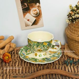 Hand-painted Floral High-footed Cup and Saucer Set