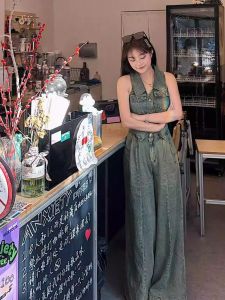 American Style Retro Denim Set Women Summer New Design Sleeveless Vest Long Pants Two Piece Set Fashionable Casual Outfit