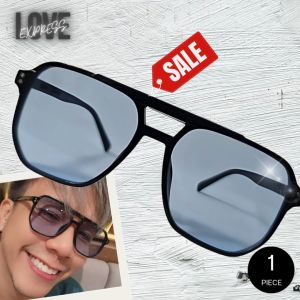 แว่นตาแฟชั่น CGRS117 แว่นตากันแดด เลนส์กระจกแท้ ป้องกัน UV400 (V2. กรอบสีเหลี่ยม เลนส์สีน้ำเงิน)