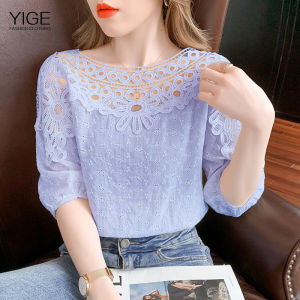 YIMEI Áo Cánh Thêu Thời Trang Hàn Quốc Áo Sơ Mi Màu Xanh Tay Lỡ Phong Cách Phương Tây Thời Trang Mùa Hè Mới 2023 Cho Nữ Áo Cánh Ren Đẹp Cho Nữ