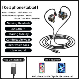 Gaming Earbuds 9D Surround Sound Type C&3.5mm Wired Earphones In Ear Headphones Noise Reduction Headsets for Samsung In HD Mic