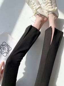 Black Slit Slim Fit Flared Trousers Womens 9/10 Suit Pants
