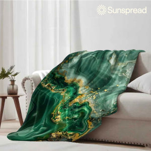 Beast Kingdom | Emerald Kintsugi Agate Soft Warm Flannel Blanket Lightweight Cozy Christmas Halloween Home Decor Room