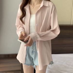 FRAN Women Coat Sunscreen Chiffon Shirt Coat Thin Long Sleeved Top Cover Up for Swimsuit
