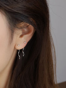 Pure Silver Wave Tassel Earrings Womens Short Style Fashionable Hoop Earrings Korean Style Jewelry S925 Fresh out New Model