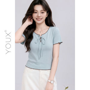 YOUXIANG | Áo Thun Mùa Hè Kiểu Dây Kéo Pháp