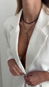 Ingemark Trend Elegant OT Buckle Square Acrylic Pendant Necklace Women Retro Black Cylindrical Crystal Chokers 2026 New Jewelry
