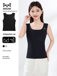 MiiOW | Black Foundation Liquid Invisible Traceless Ice Silk Strap Vest Womens Integrated Bra Pad Summer Thin Base Layer Underwear