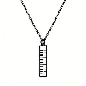 Enamel Black White Piano Key Keyboard Pendant Necklace For Women Men Musician Music Jewelry