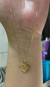 PAWNABLE 18K Saudi Gold Foxtail Chain(thin) with 18K Gold Heart-Fen Pendant(open back) ✨