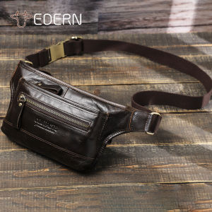 EDERN Vintage Genuine Leather Waist Bag for Men Soft Cow Leather Chest Bag Fashion Casual Phone Fanny Pack Crossbody Bag Mens Sling Bag