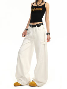 White Casual Jeans Womens Summer New Style Design Loose Straight Draped Wide Leg Floor-length Trousers Trendy Workwear