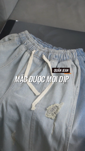 Quần jean quần bò nam nữ ống suông rộng bigsize SUN 09 XANH WASH cạp chun thoải mái dễ phối đồ