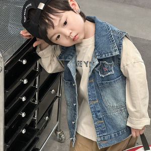 Cool Trendy Boys Denim Vest Spring New Style Children Outwear Shoulder Pad Vest Autumn Spring Fashionable Kids Clothing