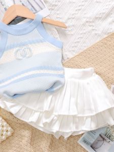 Girls' Knitted Vest Set: Summer New Style Children's Versatile Two-Piece Set