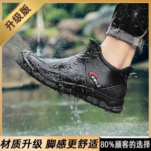 Jinde Rain Boots Mens Acid-Resistant Waterproof Short Tube Work Shoes Anti-slip Soft Bottom Labor Protection Footwear