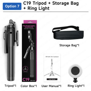 TOKQI | TOKQI C19 Selfie Stick Tripod Phone Holder Extendable Quadrapod with 1/4 Screw for CellPhone Camera 360° Shooting with Remote