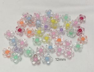 250grams (est.460pcs) Transparent Flower Acrylic Beads 12mm Pastel Daisy Beads for DIY Bracelet Necklace Phone Charm Jewelry Making