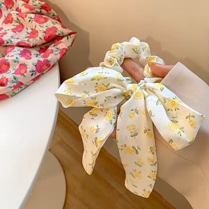 Dây buộc tóc đính nơ in họa tiết hoa / trái cây phong cách mùa hè thanh lịch cho nữ -Aeneas Shop
